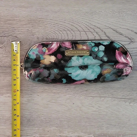 Steve Madden Black Pastel Floral Zippered Colorful Cosmetic Case‎ - Picture 7 of 7